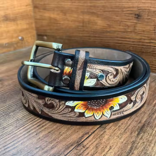 Sunflower Daze Tooled Leather Belt